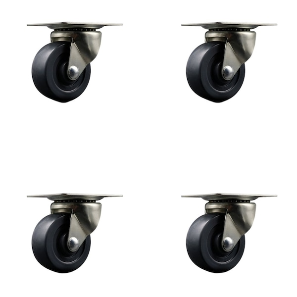 3'' General Duty Dolly Hard Rubber Wheel Swivel Top Plate Caster, 4PK